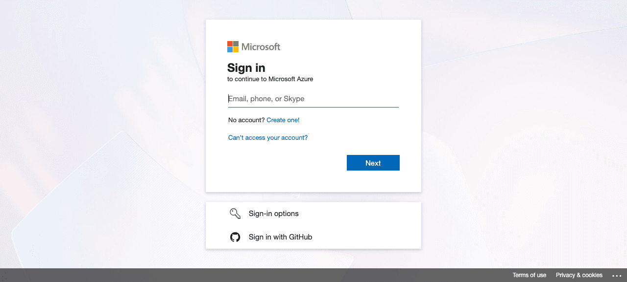 Azure Cloud Shell sign-in page shown before authentication