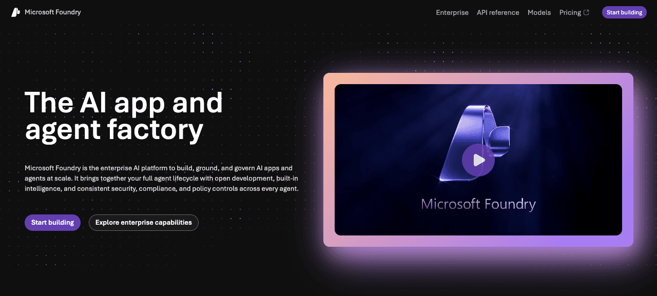 Microsoft Foundry home page for building AI apps and agents on Azure